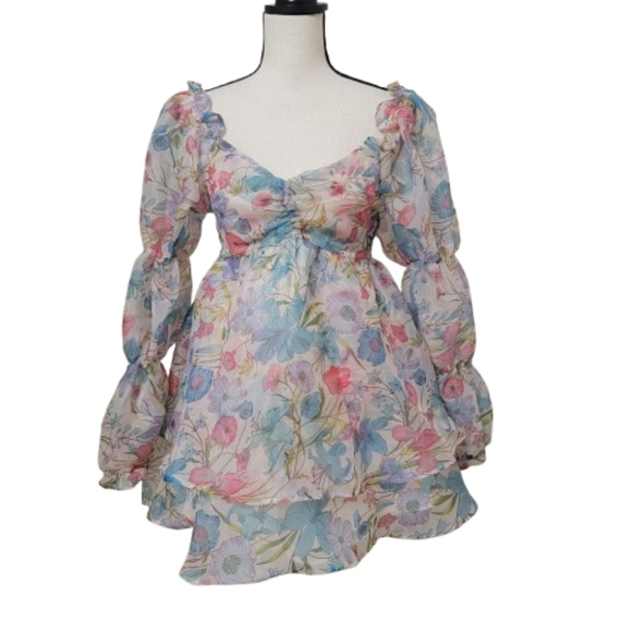 Forever 21 Size S Organza Puff Sleeve Babydoll Mini Dress, Exc. Used Condition - Picture 2 of 16